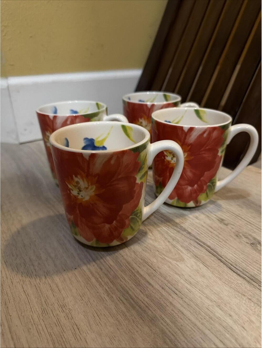 Pier 1 Imports Amelia Floral Mugs Ironstone Set Of 4